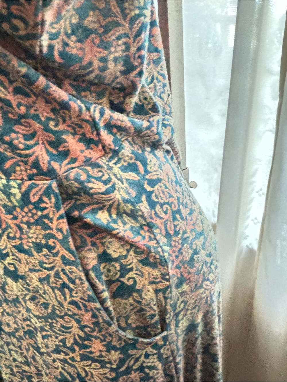 Peruvian Connection Maxi Dress with Pockets-Coral and Green Batik Print size M - Picture 7 of 11